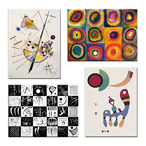 LuxHomeDecor Wandbild, Motiv: Wassily Kandinsky, 4 Stück, 40 x 30 cm, Kunstdruck auf Leinwand mit Rahmen aus Holz von LuxHomeDecor