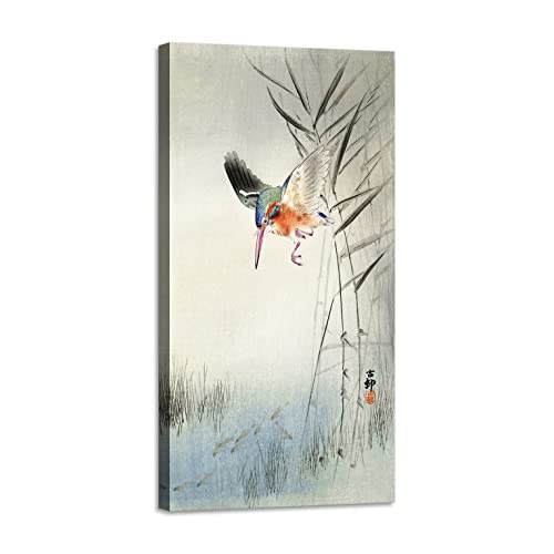 Ohara Koson - Kingfisher hunting for fish in the water Druck auf Leinwand mit Rahmen aus Holz 100x50 cm von LuxHomeDecor
