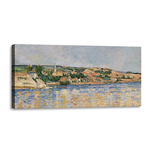 Paul Cezanne - Village at the Water’s Edge Druck auf Leinwand mit Rahmen aus Holz 80x40 cm von LuxHomeDecor