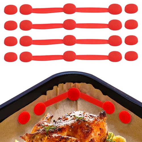 Airfryer Magnete für Backpapier 4 Stück - Silikon-Magnetclips für das Backpapier - Halterung für Backpapier in Heißluftfritteusen - Perfekte Lösung für alle Heißluftfritteusen (Rot) von LuxStellar