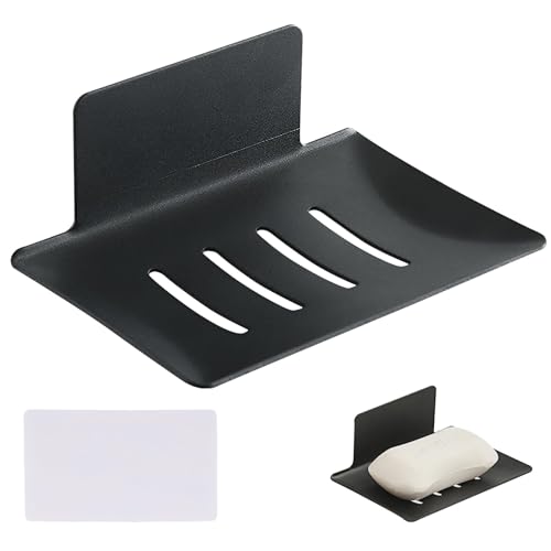 Seifenschale Schwarz, 1 Stück Seifenhalter ohne Bohren robuste Seifenablage Dusche mit Selbstklebender Montage (12.2x8.2 cm, Carbonstahl, Schwarz) hygienische Aufbewahrung von Seifenstücken von LuxStellar