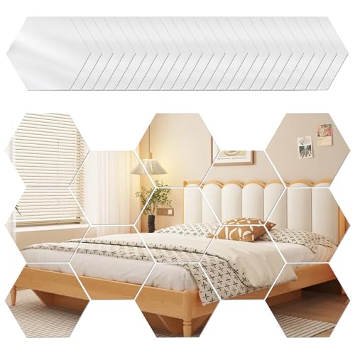 Spiegelfliesen Selbstklebend, 24 Stück Klebespiegel Selbstklebende Spiegelfliesen, Sechseckiger Spiegel Wandaufkleber Wohnzimmer Bad Schlafzimmer DIY Projekte Spiegel Zum Kleben von LuxStellar