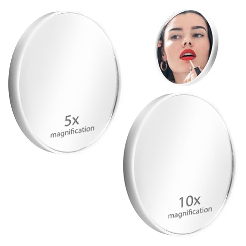 Vergrößerungsspiegel mit Saugnapf, 2 Stück Kosmetikspiegel mit Doppelsaugnapf in 5x 10x Vergrößerung Vergrößerungsspiegel zum Kleben für Badezimmer Schminktisch Rasur und Feinarbeiten Weiß Praktisch von LuxStellar