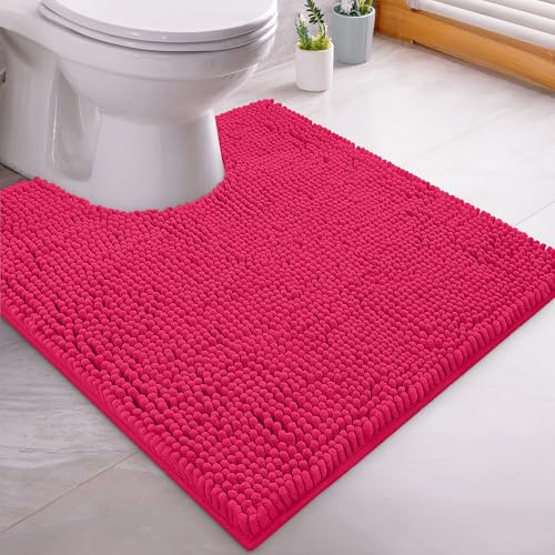 LuxUrux Badematte, extra weich, Plüsch, Badezimmerteppich, 2.5 cm, Chenille-Mikrofaser-Material, super saugfähig, zotteliger Badteppich. Maschinenwaschbar und trocknergeeignet, 50.8x50.8 cm, Hot Pink von LuxUrux