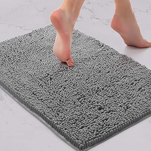 LuxUrux Badematte-Extraweiche Plüschbadewanne Badteppich, 1 '' Chenille Mikrofasermaterial, Super Saugfähiger, Zotteliger Badteppich |Hellgrau|15 X 23 von LuxUrux