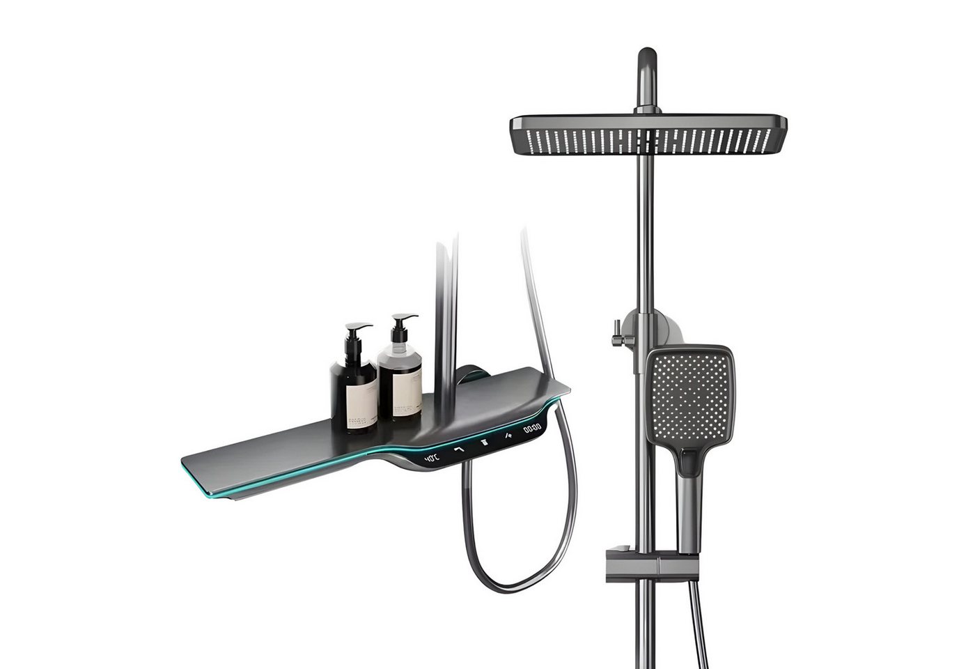 LuxaSteel Duscharmatur Smartes Duschsystem mit LED-Display & Thermostat – Regendusche Set (Komplett-Set, Komplett-Set) Wasserfallauslass, LED-Beleuchtung, internes Wasserkraftwerk von LuxaSteel