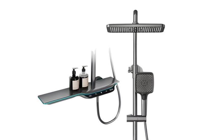 LuxaSteel Duscharmatur Smartes Duschsystem mit LED-Display & Thermostat – Regendusche Set (Komplett-Set, Komplett-Set) Wasserfallauslass, LED-Beleuchtung, internes Wasserkraftwerk von LuxaSteel