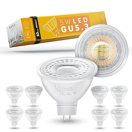 Luxari GU5.3 LED Lampe [10x] - MR16 Entspricht 50W Halogenlampe - Leuchtmittel 5W 420lm - Spot Mit 2700K Warmweiß [Energieklasse A+] von Luxari