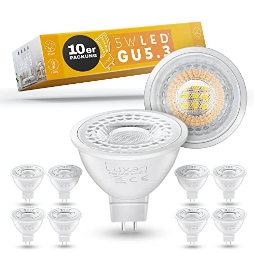 Luxari GU5.3 LED Lampe [5x] − MR16 LED − Entspricht 50W Halogenlampe − LED Leuchtmittel 5W 420lm − GU 5.3 LED Spot mit 2700K warmweiß [Energieklasse A+] von Luxari