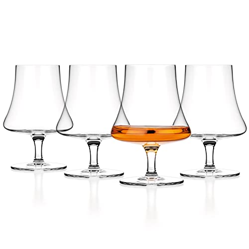 Luxbe - Bourbon Whiskey Brandy Crystal Gläser Kelch Snifter, 4 Stück, handgefertigt, bleifreies Glas, ideal für Spirituosen, Scotch Cognac, 250 ml von Luxbe