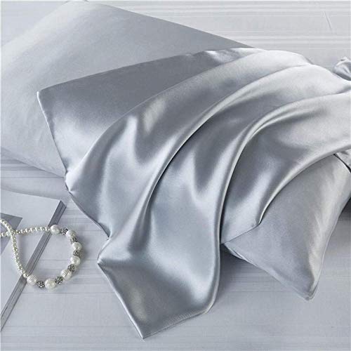 Luxbedding Satin-Kissenbezüge, Standardgröße, kühlender Satin-Kissenbezug für Haar und Haut, Seidenkissen, 2 Stück, silberfarbene Kissenbezüge von Luxbedding