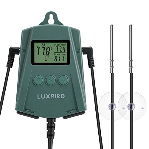 Luxbird Digitaler Temperaturregler, Heizmatten Thermostat, Heizmatten Controller für Pflanzen, Keimung, Saatgut, mit 2 Fühlern und 2 Ausgängen LB-2SC EU Stecker (Max 250W pro Steckdose) von Luxbird
