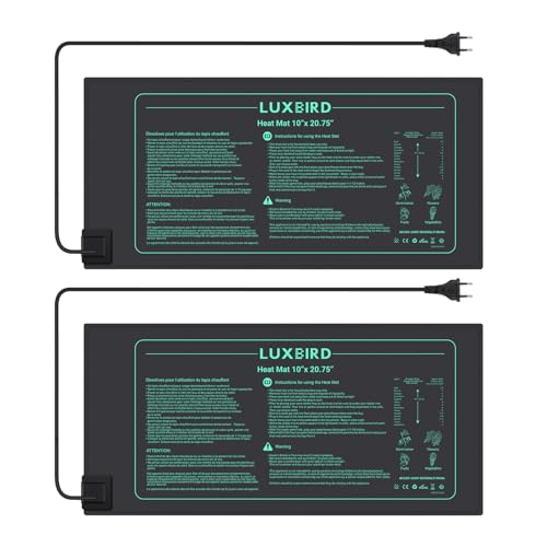 LUXBIRD 2er-Pack Heizmatte Zimmergewächshaus Wärmematte Reptil Dragon Temperatur Heizkissen Amphibien Pet Mat Wärmer Bett Matte, IP67 10" x 20,75" LB-HM 21W EU Stecker von Luxbird