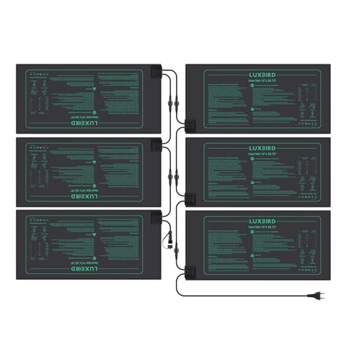 Luxbird Heizmatte Wärmematte für Sämling Germination, 6 Stück Heizmatten, Eins-zu-viele-Steuerung, Zimmergewächshaus Wärmematte, 21Watt, IP67 Wasserdicht, 52.7x25.4cm von Luxbird