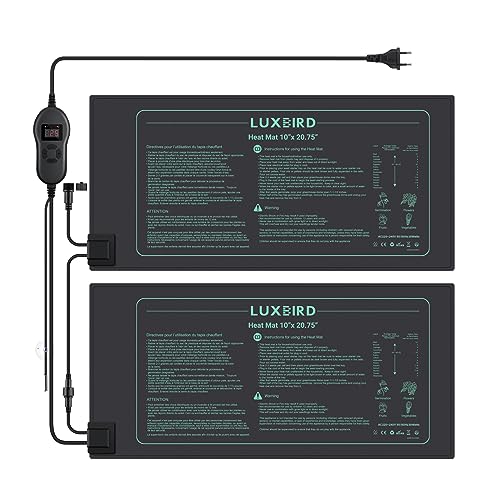 Luxbird Heizmatte mit Thermostat, 2 Heizmatten mit 1 Controller, Zimmergewächshaus Wärmematte 30 Watt, Eins-zu-viele-Steuerung, IP67 Wasserdicht, Größe der Matte 52.7x25.4cm von Luxbird