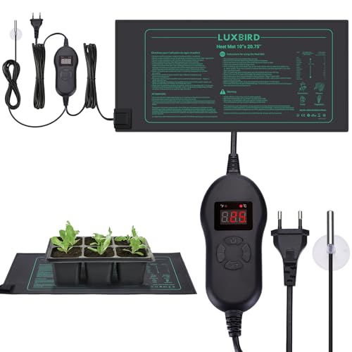 Luxbird Heizmatte mit Thermostat, Zimmergewächshaus Wärmematte für Sämling Germination Innengarten Gewächshaus, IP67 Wasserdicht, 52.7x25.4cm, 30Watt von Luxbird