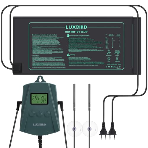 Luxbird Heizmatte mit Thermostatregler für Pflanzen und Sämling Germination, Wärmematte Set, 2 Stück 21W Zimmergewächshaus Wärmematte 10"x20.75", automatische Temperaturregelung von Luxbird