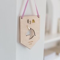 Wimpel Kinderzimmer Einhorn - Einhorn Liebe Wanddeko Einhörner Kinderzimmerdeko Einhörer Deko Türschild Name von LuxboxKids