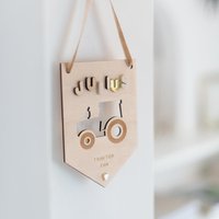 Wimpel Kinderzimmer Traktor - Traktor Fan Wanddeko Bauernhof Kinderzimmerdeko Türschild Name Deko von LuxboxKids
