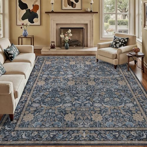 Luxcrest Blauer Teppich mit Blumenmuster, waschbar, für Wohnzimmer, Schlafzimmer, Esszimmer, unter Küchentisch, Büro, weich, rutschfest, schmutzabweisend, niedriger Florteppich für den Innenbereich Luxcrest Blauer Teppich mit Blumenmuster, waschbar, für Wohnzimmer, Schlafzimmer, Esszimmer, unter Küchentisch, Büro, weich, rutschfest, schmutzabweisend, niedriger Florteppich für den Innenbereich von Luxcrest
