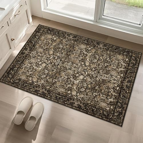 Luxcrest Brauner Teppich mit Blumenmuster, waschbar, für Eingangsbereich, Flur, Nachttisch, Küche, Innenbereich, weich, rutschfest, schmutzabweisend, Niederflor-Teppich, Braun und Gold Luxcrest Brauner Teppich mit Blumenmuster, waschbar, für Eingangsbereich, Flur, Nachttisch, Küche, Innenbereich, weich, rutschfest, schmutzabweisend, Niederflor-Teppich, Braun und Gold von Luxcrest