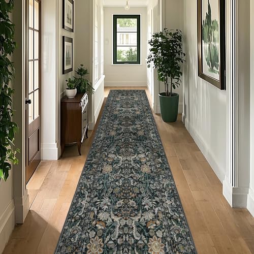 Luxcrest Läufer-Teppich mit Vintage-Blumenmuster, waschbar, für Eingangsbereich, Flur, Nachttisch, Küche, Innenbereich, weich, rutschfest, schmutzabweisend, niedriger Flor, Dunkelgrün Luxcrest Läufer-Teppich mit Vintage-Blumenmuster, waschbar, für Eingangsbereich, Flur, Nachttisch, Küche, Innenbereich, weich, rutschfest, schmutzabweisend, niedriger Flor, Dunkelgrün von Luxcrest