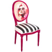 Handbemalter Pop Art Stuhl - Marilyn-Inspirierter Statement-Akzent-Stuhl, Glamouröser Schwarz-Weiß Gestreifter Sitz von LuxdekorbyAriana