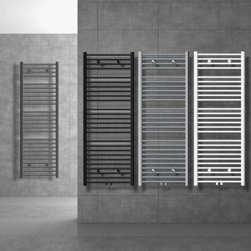 LuxeBath Badheizkörper Sahara 300 x 1400 mm, Weiß, gerade mit Mittelanschluss inkl. Anschlussgarnitur mit Thermostat Universal Eck- und Durchgangsform, Heizkörper Handtuchwärmer Handtuchtrockner von LuxeBath