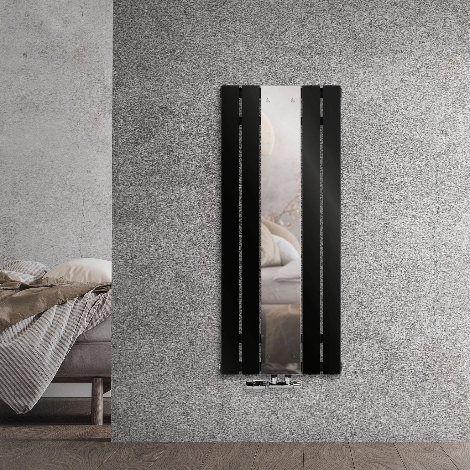 LuxeBath Badheizkörper mit Spiegel 1200x450 mm Schwarz Wandanschlussgarnitur Eck LuxeBath Badheizkörper mit Spiegel 1200x450 mm Schwarz Wandanschlussgarnitur Eck von LuxeBath