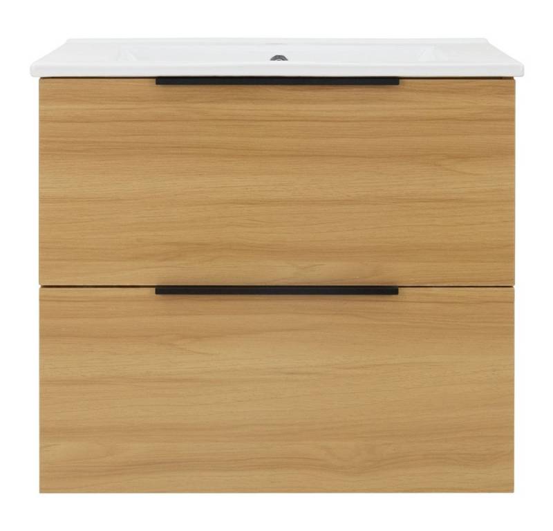 LuxeBath Badmöbel-Set Badmöbel Unterschrank Waschbecken Badezimmermöbel Badmöbel, (Komplett-Set), 2-teilig, 60x46,5x53,5cm MDF Braun Keramik Weiß modern von LuxeBath