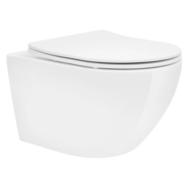 LuxeBath Spülrandloses Hänge WC Lang 52 cm Weiß Glänzend mit Nano Beschichtung von LuxeBath