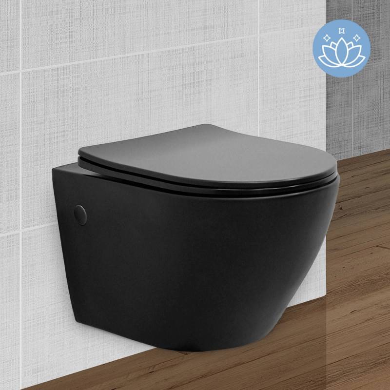 LuxeBath Spülrandloses Hänge WC Schwarz Matt Nano Beschichtung Lang 52cm von LuxeBath