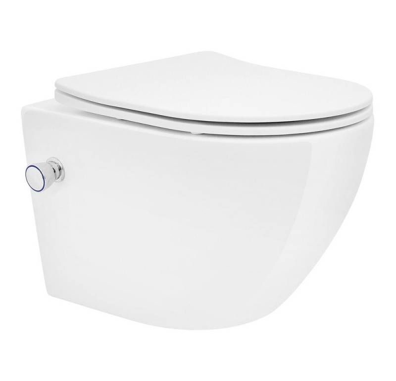 LuxeBath Tiefspül-WC Spülrandloses Hänge WC Keramik mit WC-Sitz abnehmbar Softclose, Wand-WC kurz Weiß mit Bidet Funktion Toilettensitz Duroplast LuxeBath Tiefspül-WC Spülrandloses Hänge WC Keramik mit WC-Sitz abnehmbar Softclose, Wand-WC kurz Weiß mit Bidet Funktion Toilettensitz Duroplast von LuxeBath