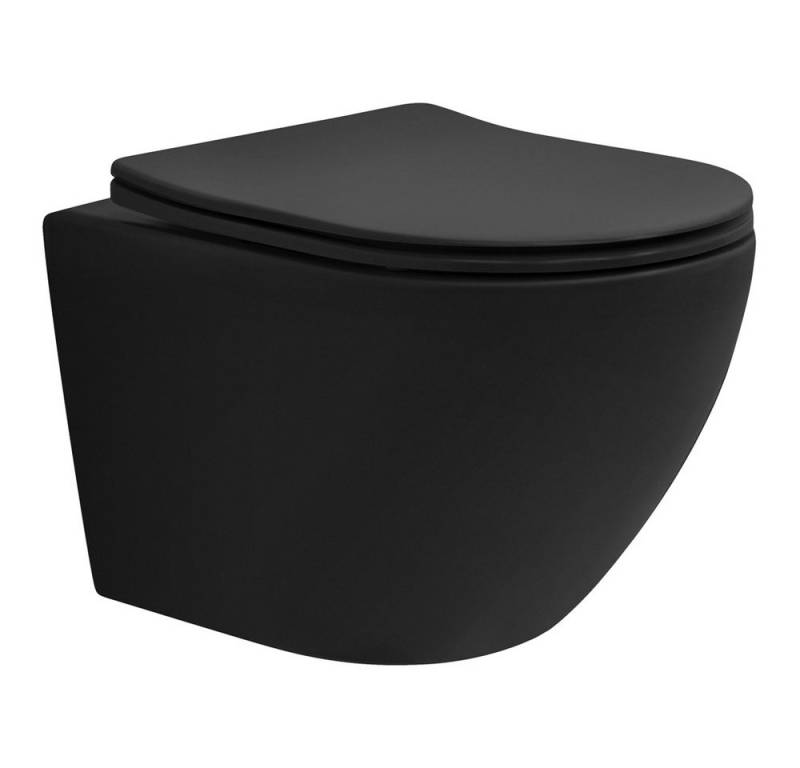 LuxeBath Tiefspül-WC Spülrandloses Hänge WC Keramik mit WC-Sitz abnehmbar Softclose, Toilette Schwarz matt mit Nano Beschichtung kurz Lotus Effekt LuxeBath Tiefspül-WC Spülrandloses Hänge WC Keramik mit WC-Sitz abnehmbar Softclose, Toilette Schwarz matt mit Nano Beschichtung kurz Lotus Effekt von LuxeBath