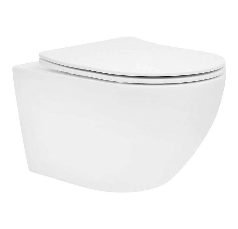 LuxeBath Tiefspül-WC Spülrandloses Hänge WC Keramik mit WC-Sitz abnehmbar Softclose, Toilette Weiß mit Nano Beschichtung lang Lotus Effekt von LuxeBath