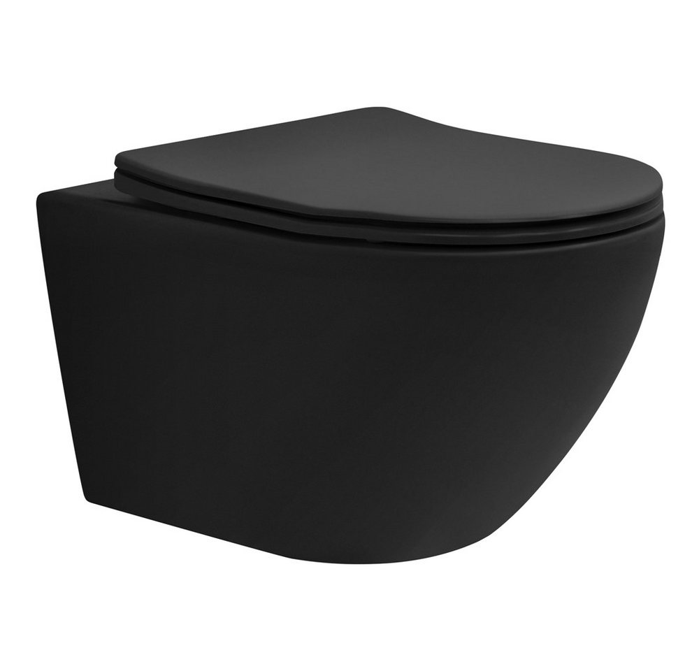 LuxeBath Tiefspül-WC Spülrandloses Hänge WC Keramik mit WC-Sitz abnehmbar Softclose, Wandmontage, Komplett-Set, Toilette Schwarz matt mit Nano Beschichtung lang Lotus Effekt LuxeBath Tiefspül-WC Spülrandloses Hänge WC Keramik mit WC-Sitz abnehmbar Softclose, Wandmontage, Komplett-Set, Toilette Schwarz matt mit Nano Beschichtung lang Lotus Effekt von LuxeBath