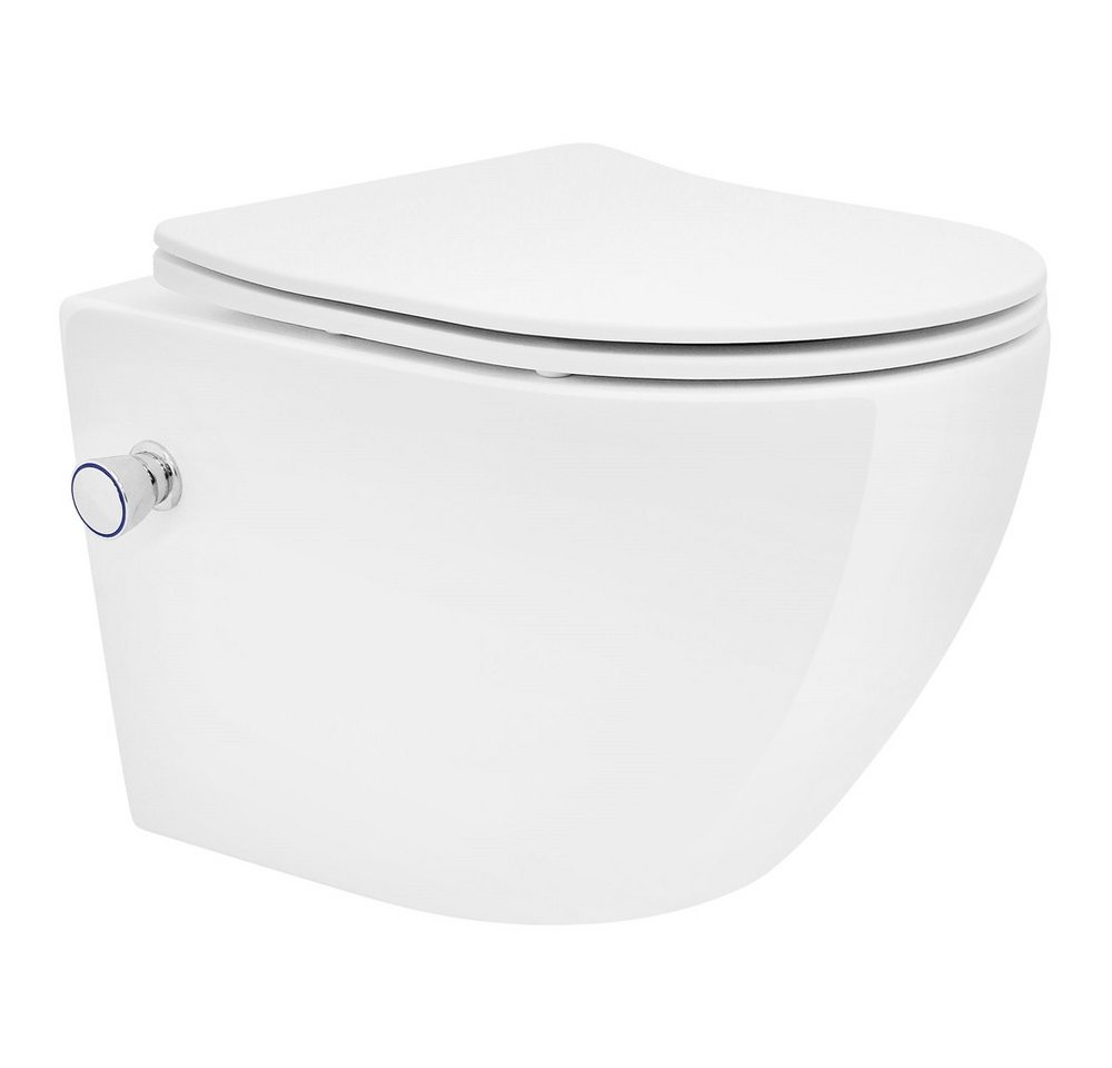 LuxeBath Tiefspül-WC Spülrandloses Hänge WC Keramik mit WC-Sitz abnehmbar Softclose, Toilette Weiß mit Nano Beschichtung kurz Bidet Funktion Lotus Effekt LuxeBath Tiefspül-WC Spülrandloses Hänge WC Keramik mit WC-Sitz abnehmbar Softclose, Toilette Weiß mit Nano Beschichtung kurz Bidet Funktion Lotus Effekt von LuxeBath
