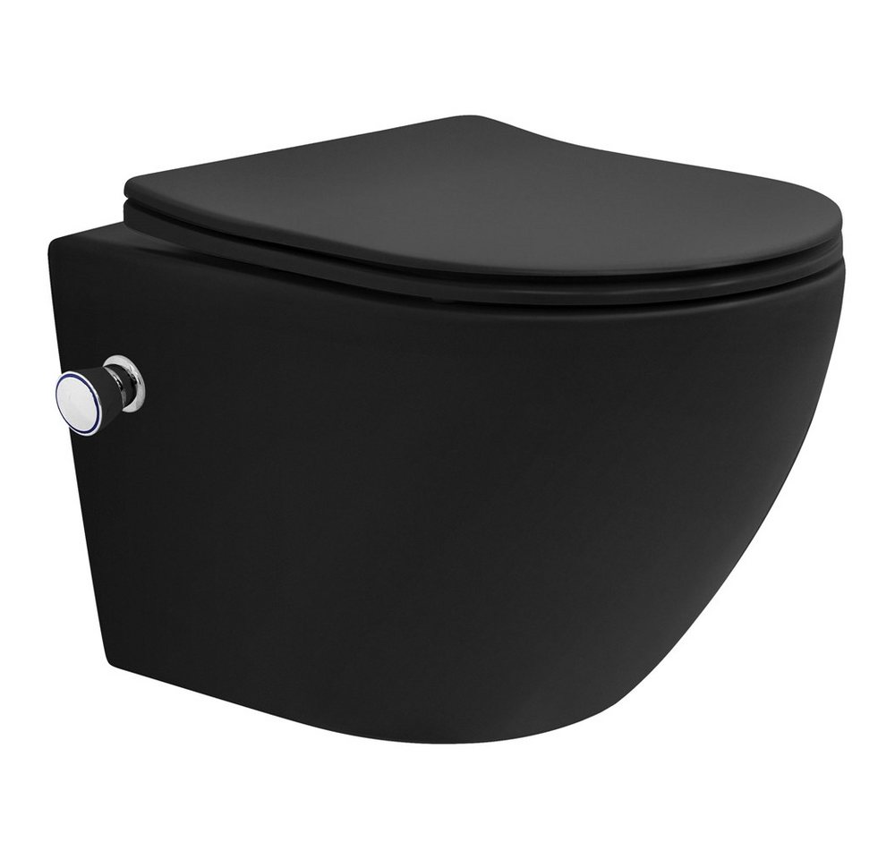 LuxeBath Tiefspül-WC Spülrandloses Wand Hänge WC aus Keramik mit WC-Sitz Absenkautomatik, Toilette kurz Schwarz mit Bidet-Funktion & Nano Beschichtung LuxeBath Tiefspül-WC Spülrandloses Wand Hänge WC aus Keramik mit WC-Sitz Absenkautomatik, Toilette kurz Schwarz mit Bidet-Funktion & Nano Beschichtung von LuxeBath