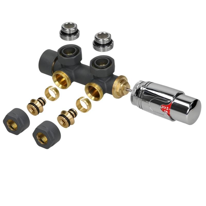 LuxeBath Ventil-Armaturen Set Multiblock Anthrazit Eckform mit Thermostatkopf von LuxeBath