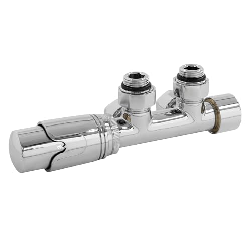 LuxeBath Ventil-Armaturen Set Multiblock Chrom Eckform inkl. Thermostatkopf für Badheizkörper mit Mittelanschluss - Anschlussgarnitur Heizkörper Eckausführung Eck Rohre aus Wand mit Thermostat von LuxeBath