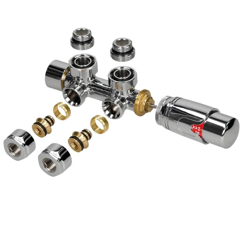 LuxeBath Ventil-Armaturen Set Multiblock Chrom Eckform mit Thermostatkopf von LuxeBath