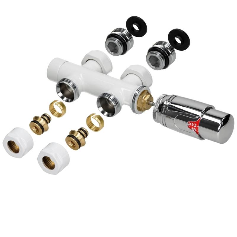 LuxeBath Ventil-Armaturen Set Multiblock Weiß Durchgangsform mit Thermostat von LuxeBath