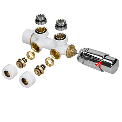 LuxeBath Ventil-Armaturen Set Multiblock Weiß Eckform inkl. Thermostatkopf für Badheizkörper mit Mittelanschluss - Anschlussgarnitur Heizkörper Eckausführung Eck Rohre aus Wand mit Thermostat LuxeBath Ventil-Armaturen Set Multiblock Weiß Eckform inkl. Thermostatkopf für Badheizkörper mit Mittelanschluss - Anschlussgarnitur Heizkörper Eckausführung Eck Rohre aus Wand mit Thermostat von LuxeBath