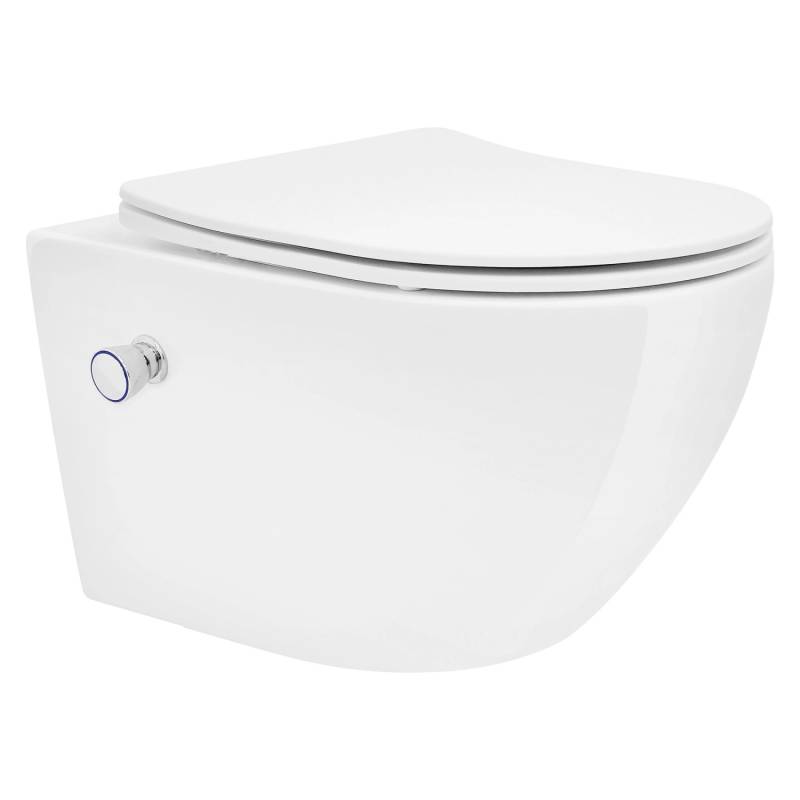 LuxeBath Wand Hänge WC Spülrandlos mit Bidet-Funktion Weiß Keramik Lang 53,5cm von LuxeBath