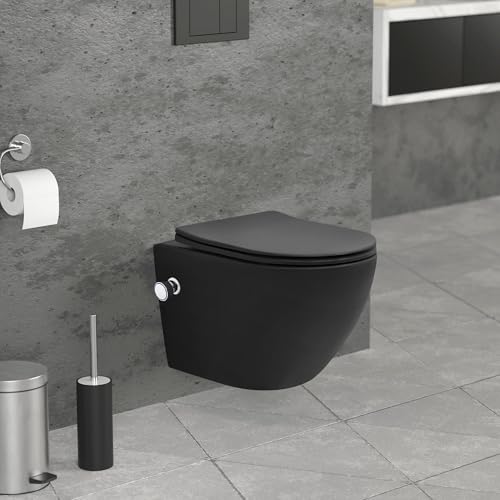 LuxeBath Wand WC Spülrandlos mit Bidet-Funktion Schwarz matt kurz 49cm, Tiefspüler Tornadospülung Keramik Hänge WC Dusch WC mit Nano Beschichtung, Kloschüssel Hängend WC-Sitz Absenkautomatik abnehmbar LuxeBath Wand WC Spülrandlos mit Bidet-Funktion Schwarz matt kurz 49cm, Tiefspüler Tornadospülung Keramik Hänge WC Dusch WC mit Nano Beschichtung, Kloschüssel Hängend WC-Sitz Absenkautomatik abnehmbar von LuxeBath
