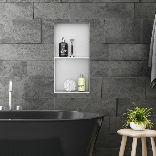 LuxeBath Wandnische Doppel aus Edelstahl, 30x60x10 cm, Silber, Duschnische, Randlos, Einbauregal, Flexibler Einbau, Befliesbare Nische für Badutensilien, Duschablage, Doppelregal Badezimmer Lagerung von LuxeBath