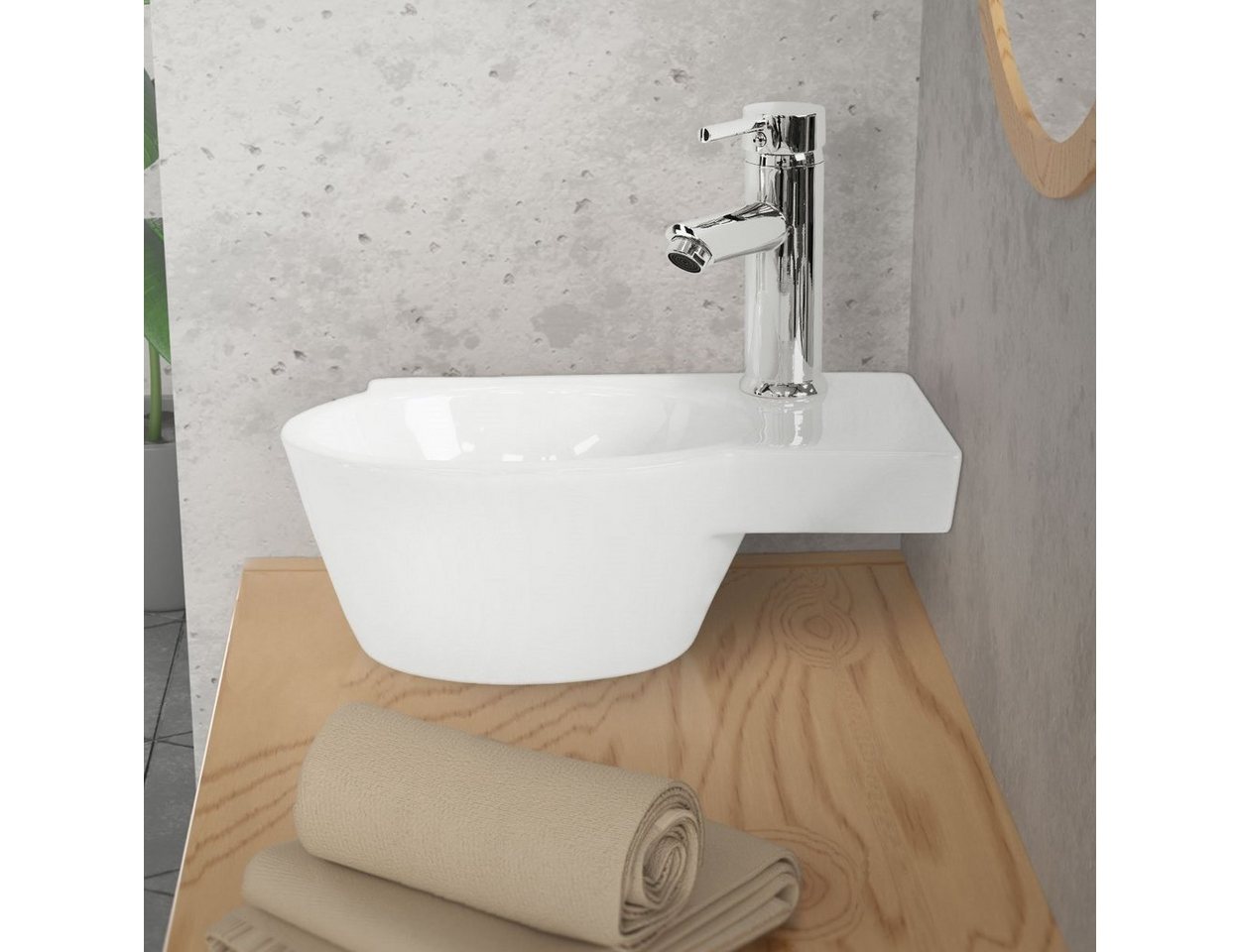 LuxeBath Waschbecken Aufsatzwaschbecken aus Keramik für Badezimmer/Gäste-WC, Handwaschbecken Oval 37,5x19x14 cm Weiß rechts Hahnloch von LuxeBath