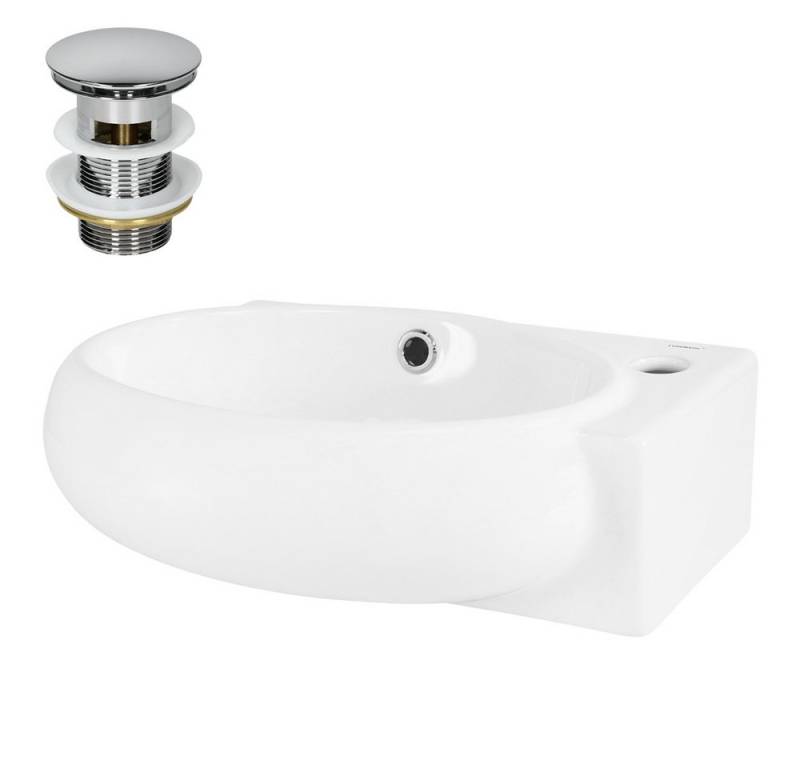 LuxeBath Waschbecken Waschtisch Aufsatzwaschbecken aus Keramik für Badezimmer / Gäste-WC, Keramik Weiß 51x25x13cm mit Ablaufgarnitur Silber Wandmontage Modern von LuxeBath