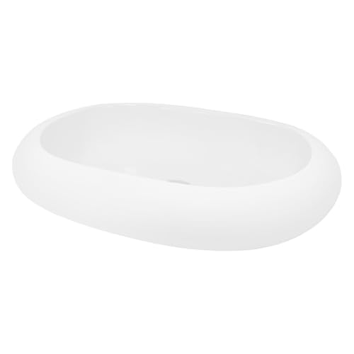 LuxeBath Waschbecken Keramik, 630x420x120 mm, oval, Weiß, Kieselstein Form, Aufsatzwaschbecken für Badezimmer/Gäste-WC, Modernes Aufsatzbecken, Waschtisch Waschschale Waschplatz Handwaschbecken Becken LuxeBath Waschbecken Keramik, 630x420x120 mm, oval, Weiß, Kieselstein Form, Aufsatzwaschbecken für Badezimmer/Gäste-WC, Modernes Aufsatzbecken, Waschtisch Waschschale Waschplatz Handwaschbecken Becken von LuxeBath