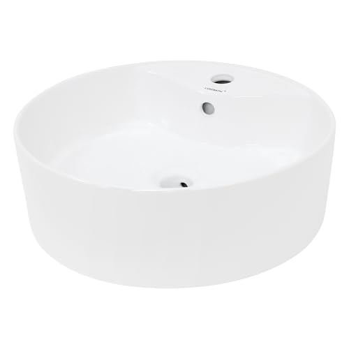LuxeBath Waschbecken Keramik, rund Ø 460 x 155 mm, Weiß, Aufsatzbecken mit Hahnloch und Überlauf, Aufsatzwaschbecken für Badezimmer/Gäste-WC, Design Waschtisch Waschschale Waschplatz Handwaschbecken LuxeBath Waschbecken Keramik, rund Ø 460 x 155 mm, Weiß, Aufsatzbecken mit Hahnloch und Überlauf, Aufsatzwaschbecken für Badezimmer/Gäste-WC, Design Waschtisch Waschschale Waschplatz Handwaschbecken von LuxeBath